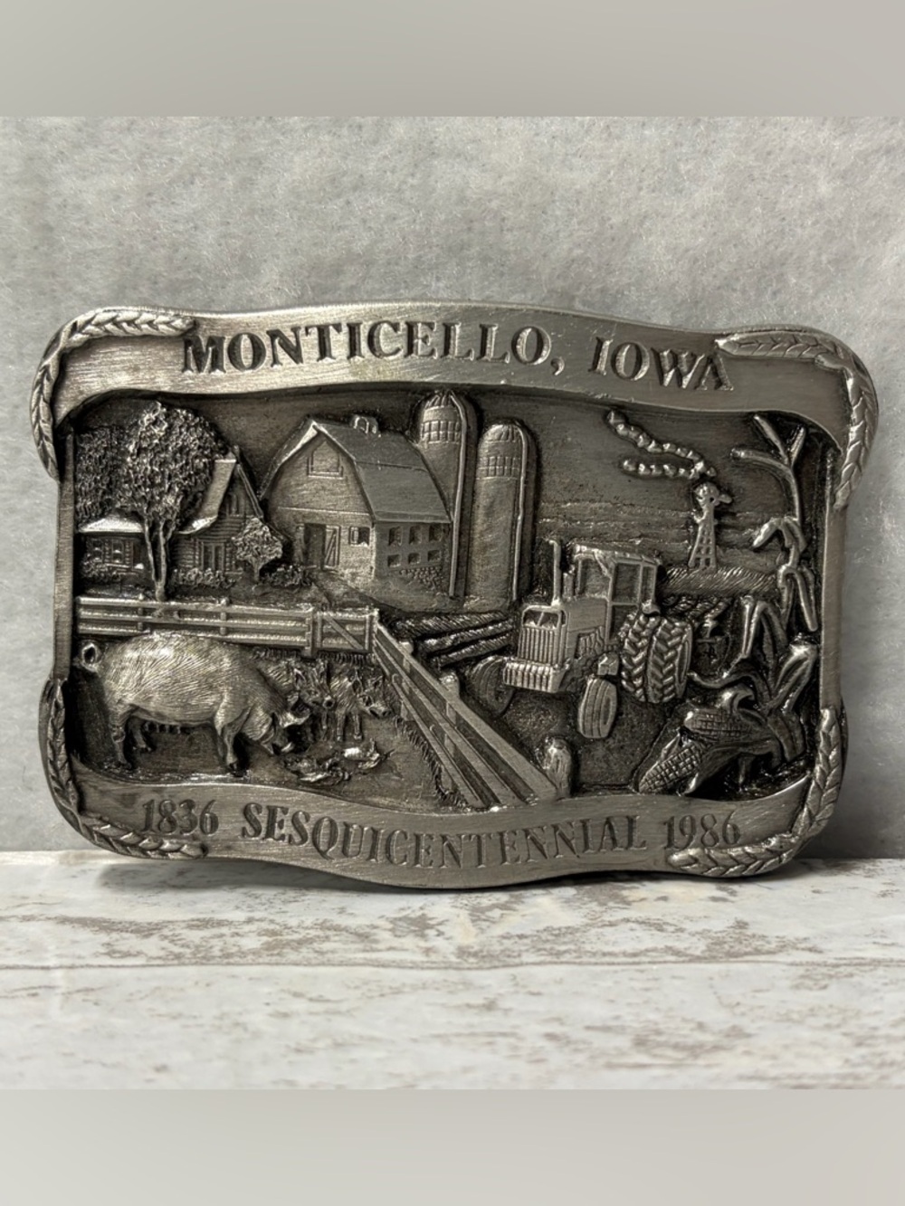 Vintage Monticello Iowa 1986 Agricultural Farming Belt Buckle Limited Edition
